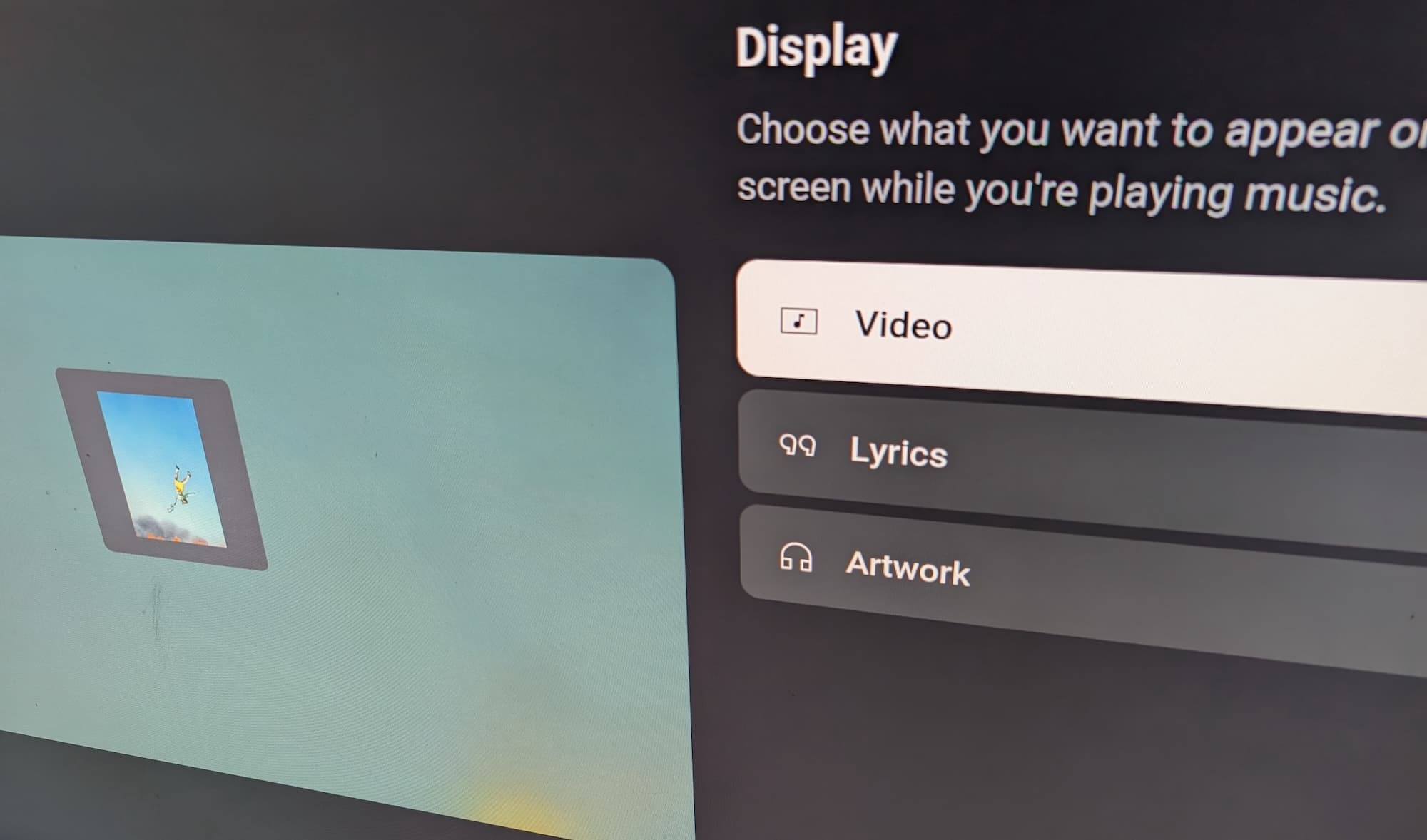 YouTube TVs Display music