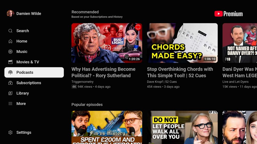 podcasts youtube android tv
