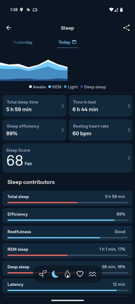 Oura app displaying sleep analytics.