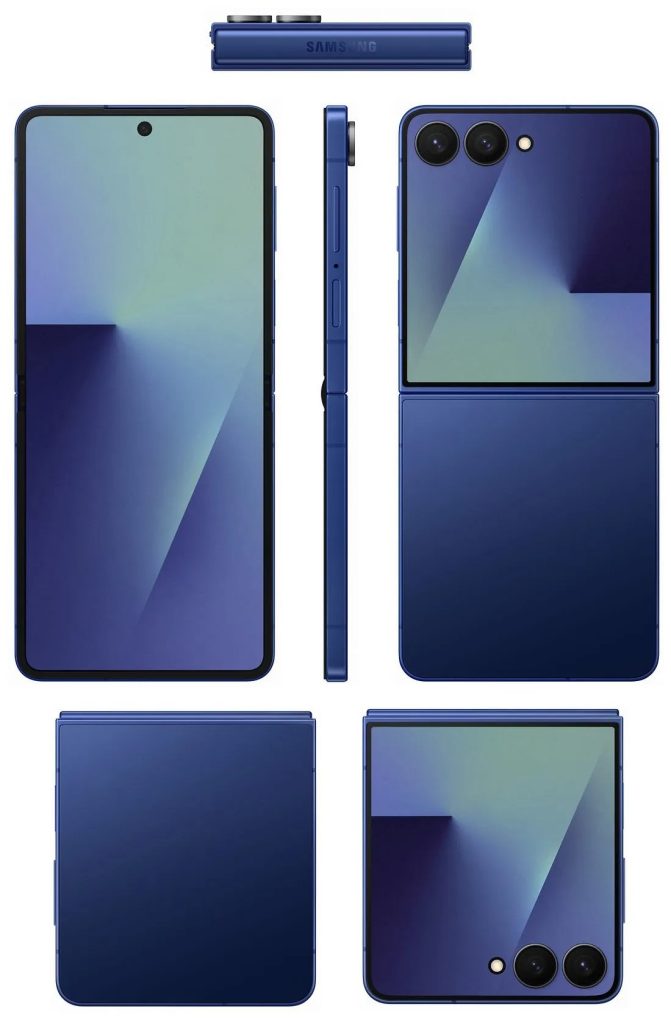 Renders showing the Galaxy Z Flip 7 in navy.