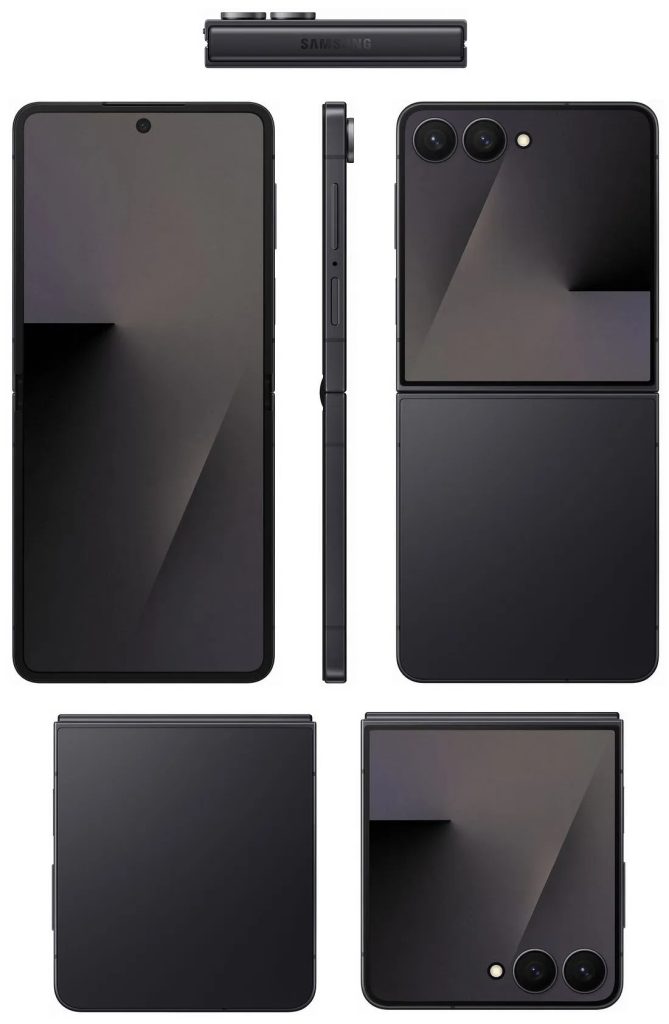 Renders showing the Galaxy Z Flip 7 in black.