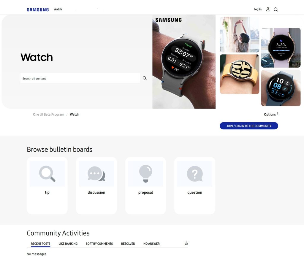 A web forum for Samsung's upcoming watch beta.