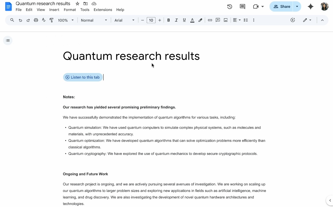 Google Docs Audio