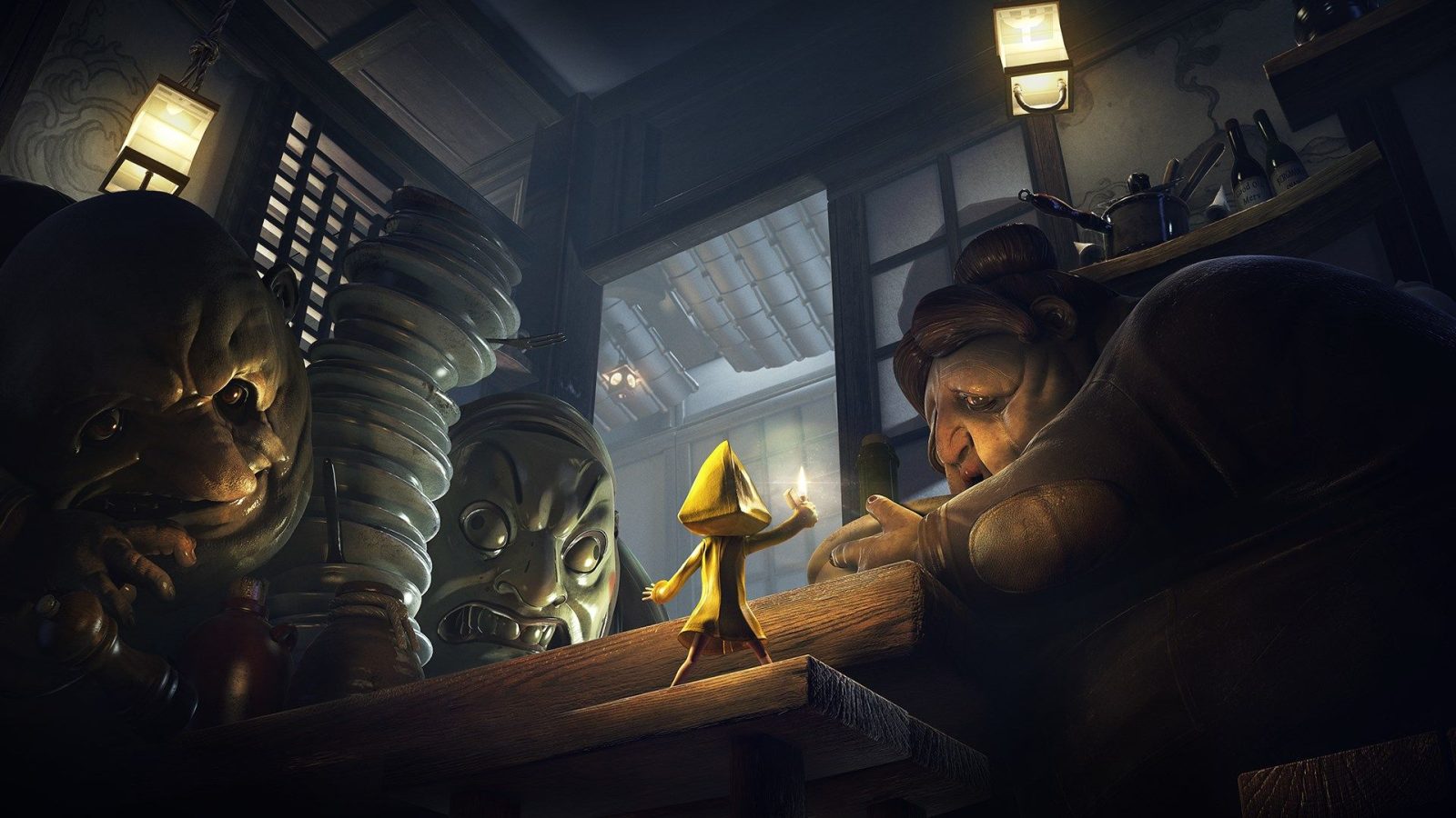 A cartoon character standing at a table with a person in front of him